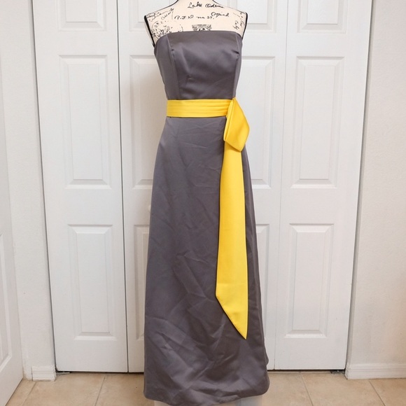 Alfred Angelo Gown Charcoal & Canary yellow floor length lace up back Bridal - Picture 8 of 10